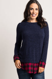 Navy Plaid Shirttail Sweater