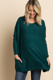 Green Pocketed Dolman Sleeve Maternity Top