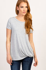 PinkBlush Grey Solid Short Sleeve Knot Hem Top