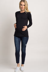 Black Basic Long Sleeve Maternity Tee