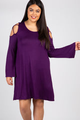 Purple Crisscross Shoulder Bell Sleeve Plus Maternity Dress