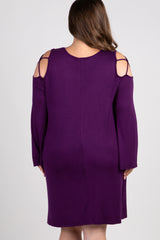 Purple Crisscross Shoulder Bell Sleeve Plus Maternity Dress