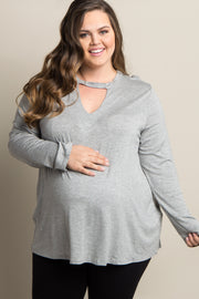 Heather Grey Solid Cutout Front Plus Maternity Top