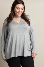 Heather Grey Solid Cutout Front Plus Top