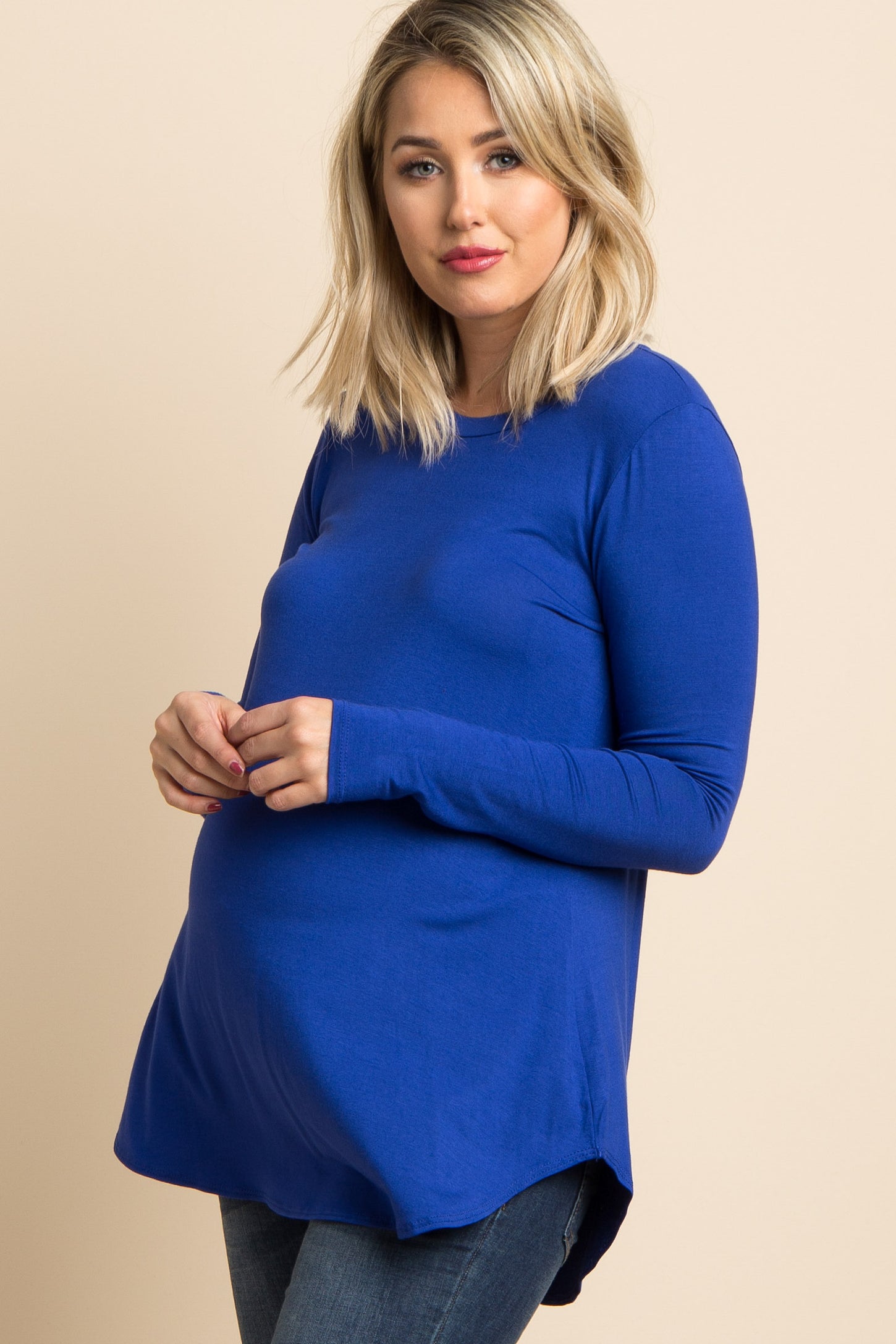 Royal Blue Basic Long Sleeve Maternity Top– PinkBlush