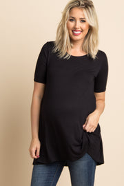 Black Basic Short Sleeve Maternity Top