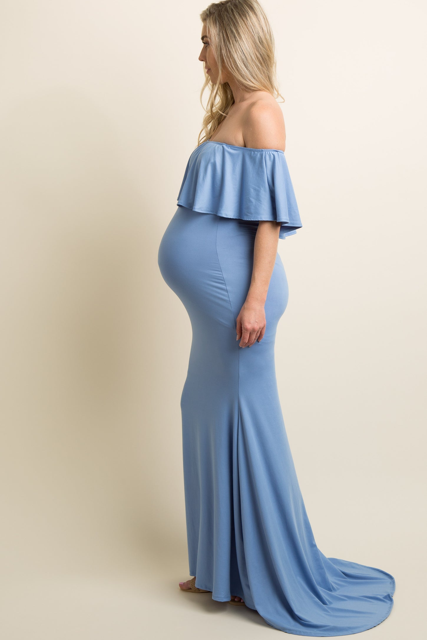 Blue Ruffle Off Shoulder Mermaid Maternity Photoshoot Gown/Dress– PinkBlush