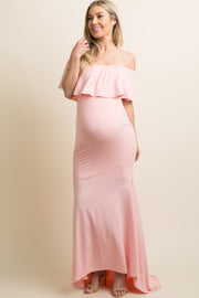 PinkBlush Pink Ruffle Off Shoulder Mermaid Maternity Photoshoot Gown/Dress