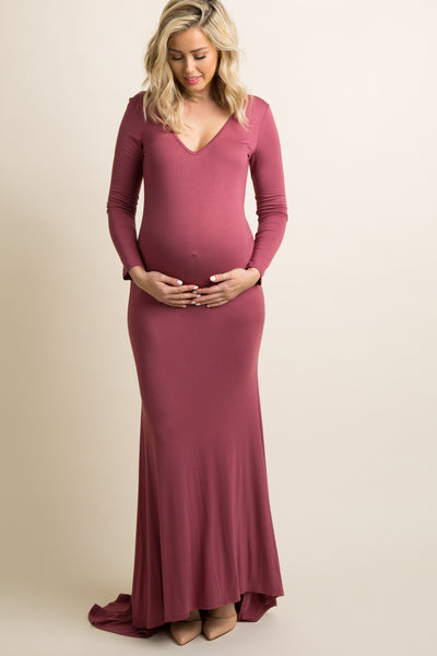 Dusty Rose Sheer Lace {Willow} Maternity Gown – Chicaboo