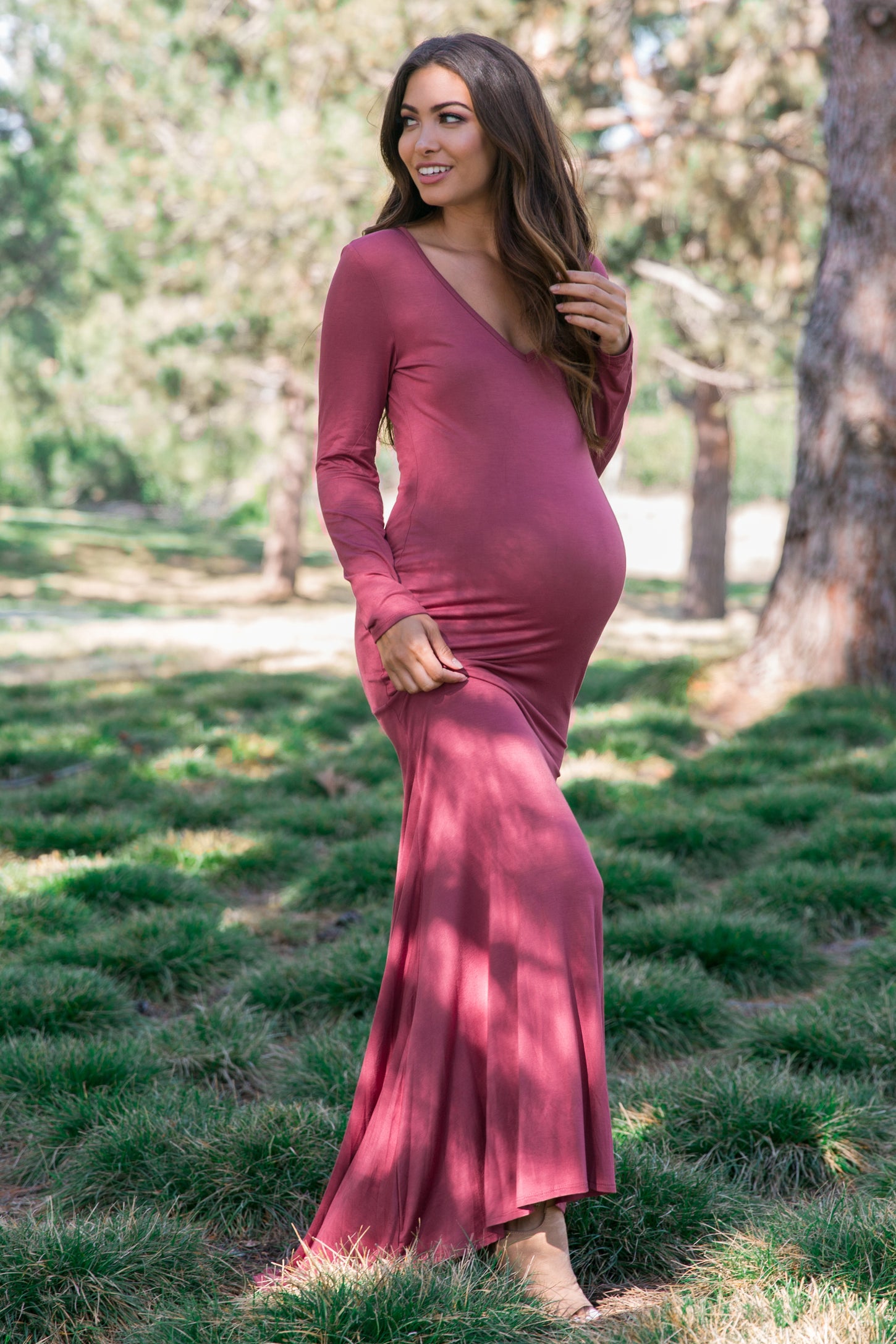 QENGING Maternity Clothes for Women Photography Dress Sexy Pregnancy  Dresses Mesh Lace Long Sleeve Maxi Dress Purple2XL