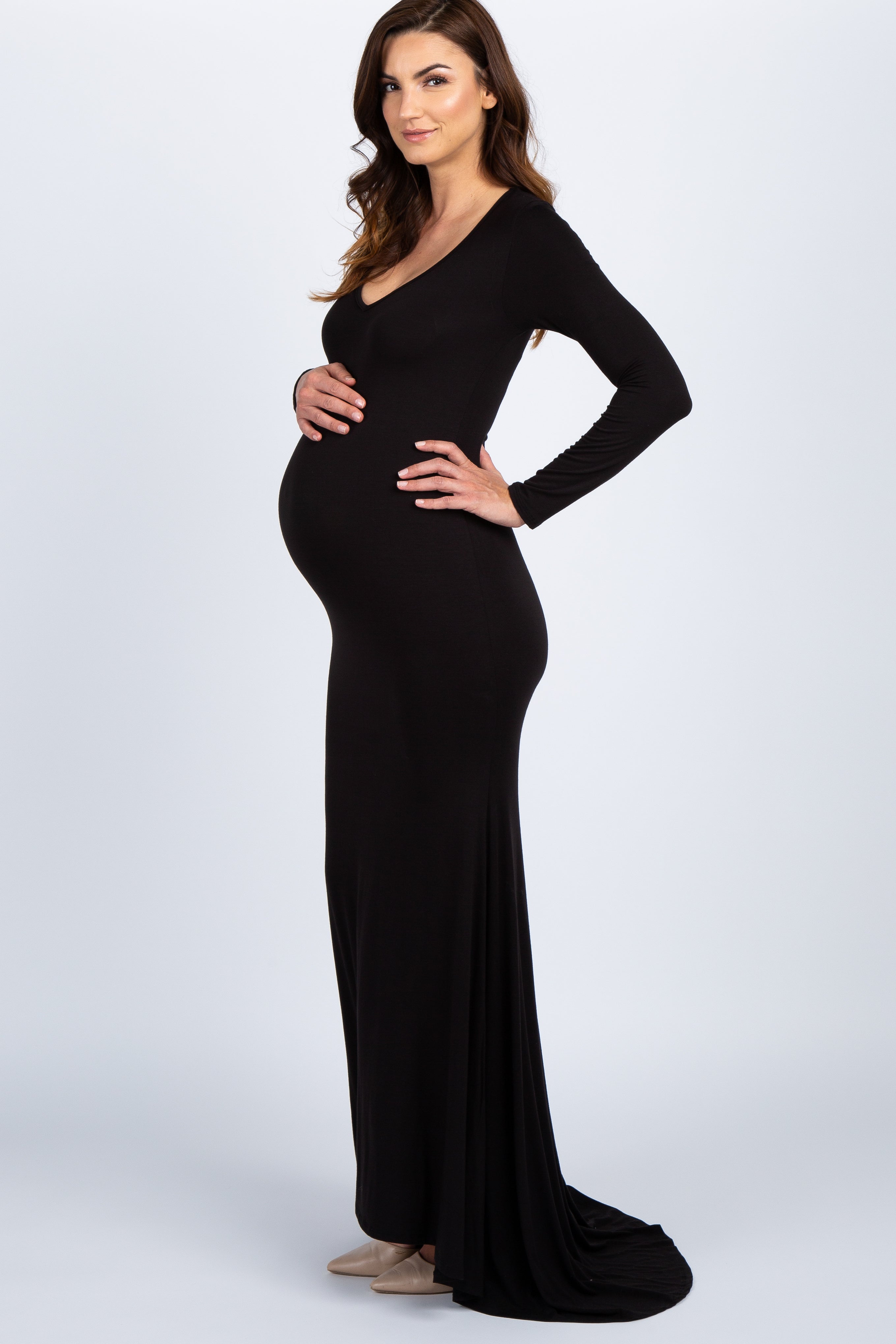Black Maternity Gown Dresses For Photo Shoot Pregnant Women Long
