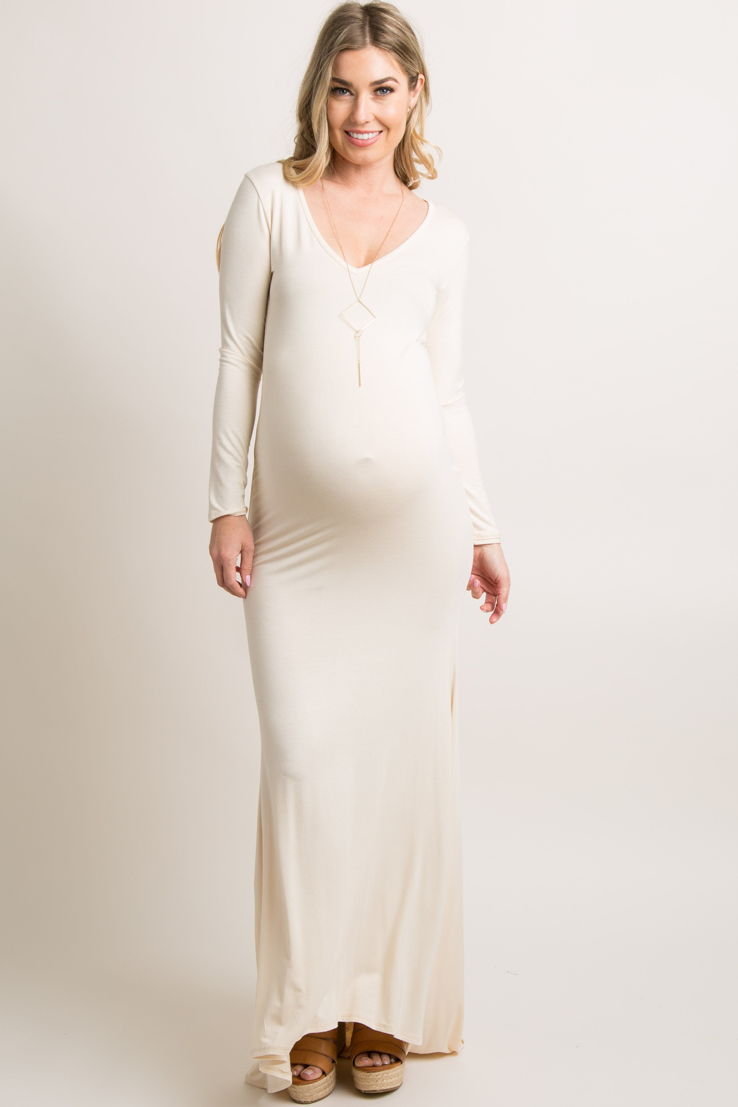 V Neck Lace Maternity Dresses Long Sleeve Boho Maternity Gowns