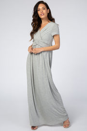 PinkBlush Heather Grey Draped Nursing Maxi Dress