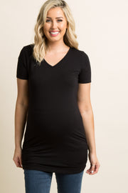 PinkBlush Black Basic V-Neck Fitted Maternity Top