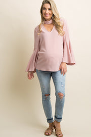 Light Pink Cutout High Neck Maternity Blouse