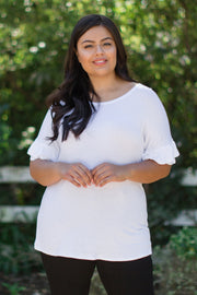 White Solid Ruffle Sleeve Plus Top