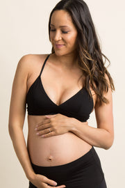 Black Solid Cross Back Triangle Maternity Bralette