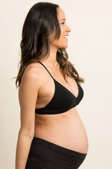 Black Solid Cross Back Triangle Maternity Bralette