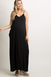 Black Solid Cami Strap Maternity Maxi Dress