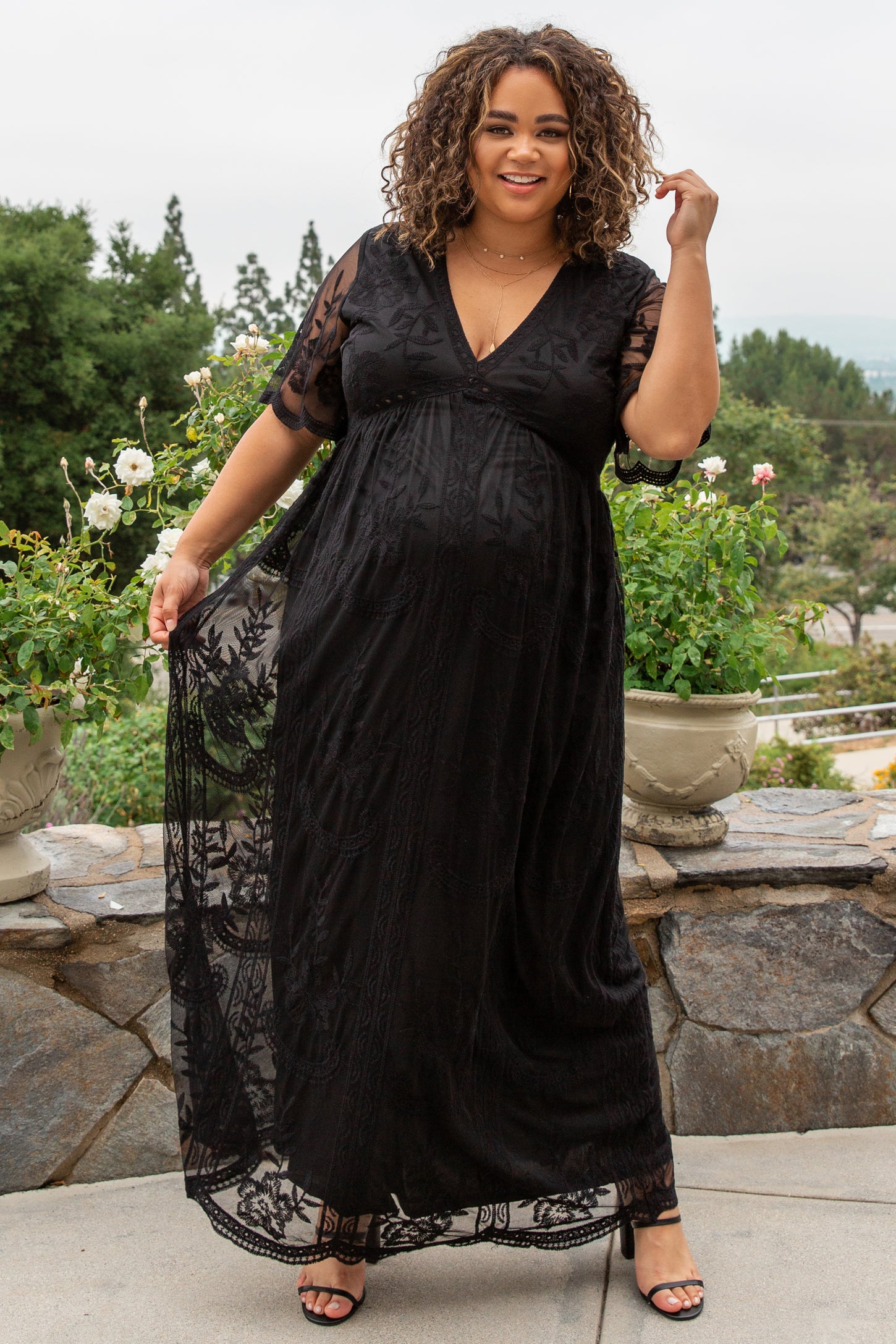 Lace Mesh Overlay Maternity Dress