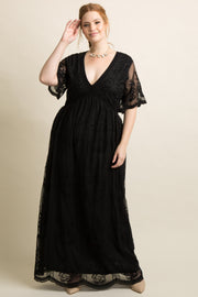 PinkBlush Black Lace Mesh Overlay Plus Maxi Dress