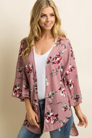 Pink Floral Print Bell Sleeve Cover Up