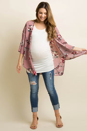 Pink Floral Print Bell Sleeve Maternity Cover Up