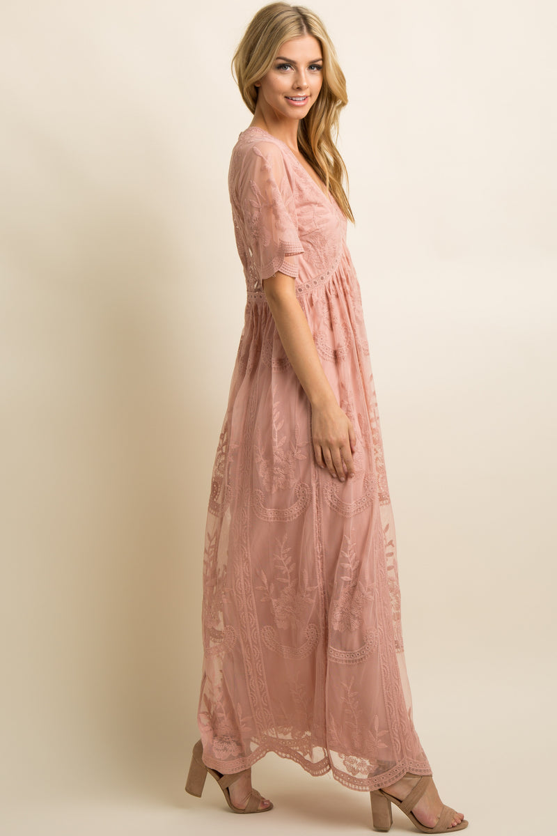 Light Pink Lace Mesh Overlay Maxi Dress Pinkblush 8208