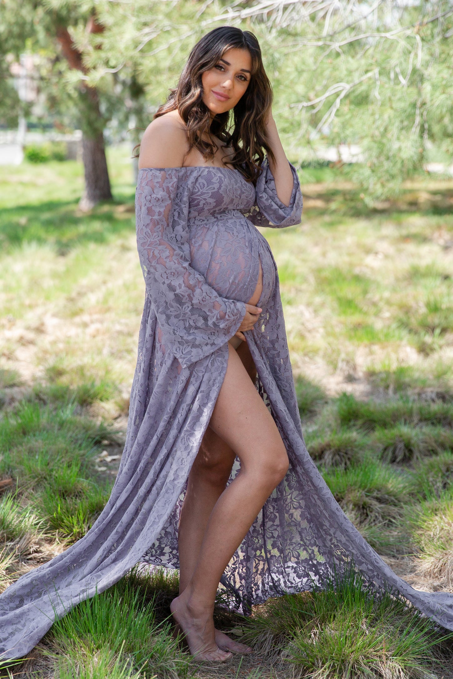Lace Maternity Dress for Photoshoot Baby Shower Regular Plus Size Dres