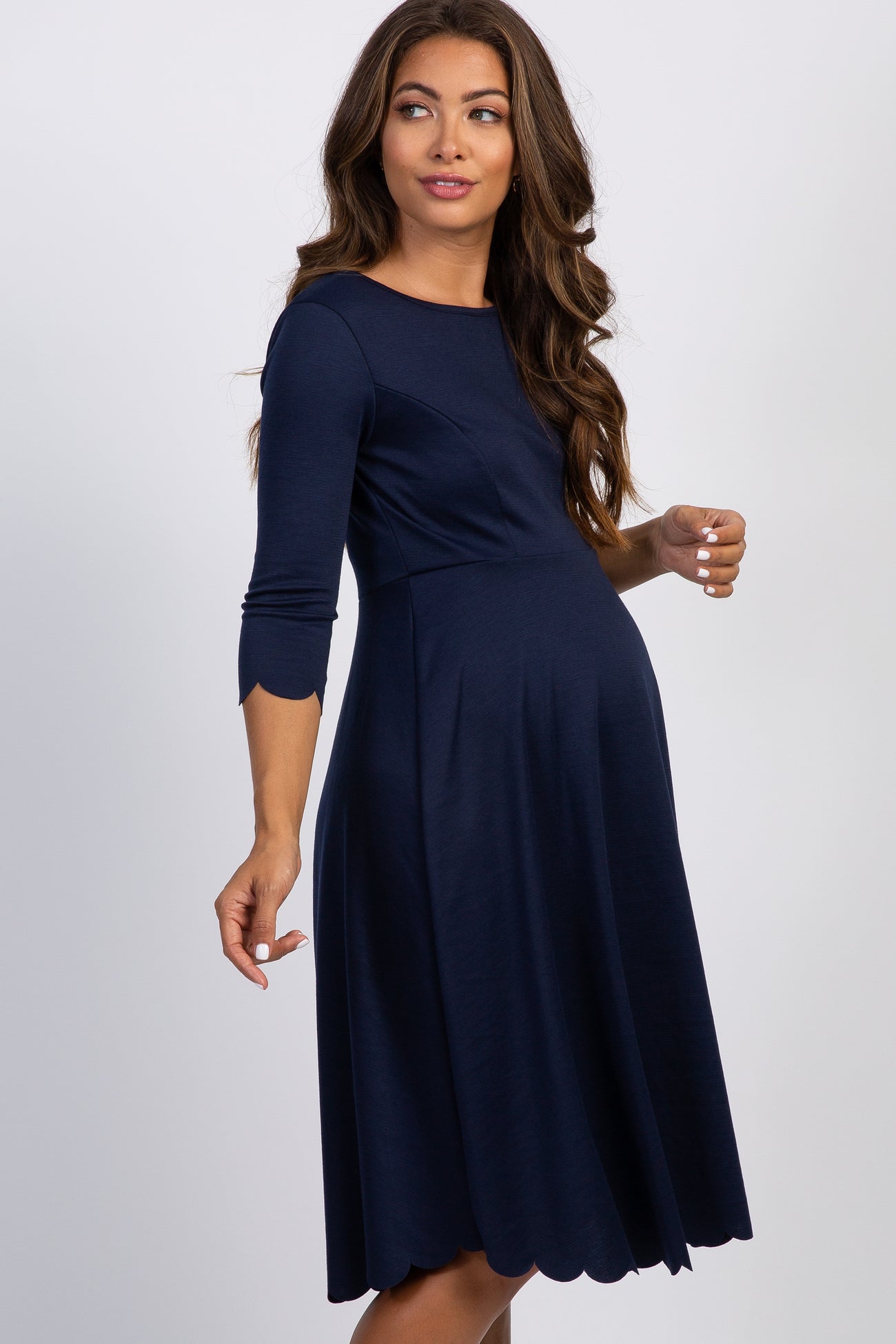 Tall Navy Blue Solid Scalloped Hem Maternity Dress– PinkBlush