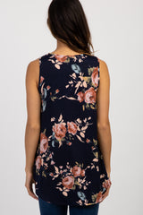 Navy Blue Floral Sleeveless Maternity Top