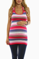 Pink Striped Cross Back Maternity Tank