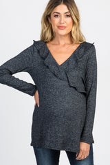 PinkBlush Black Heather Ruffle Trim Maternity Nursing Wrap Top