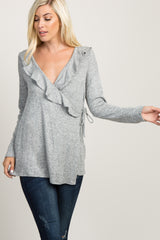 PinkBlush Heather Grey Ruffle Trim Maternity Nursing Wrap Top