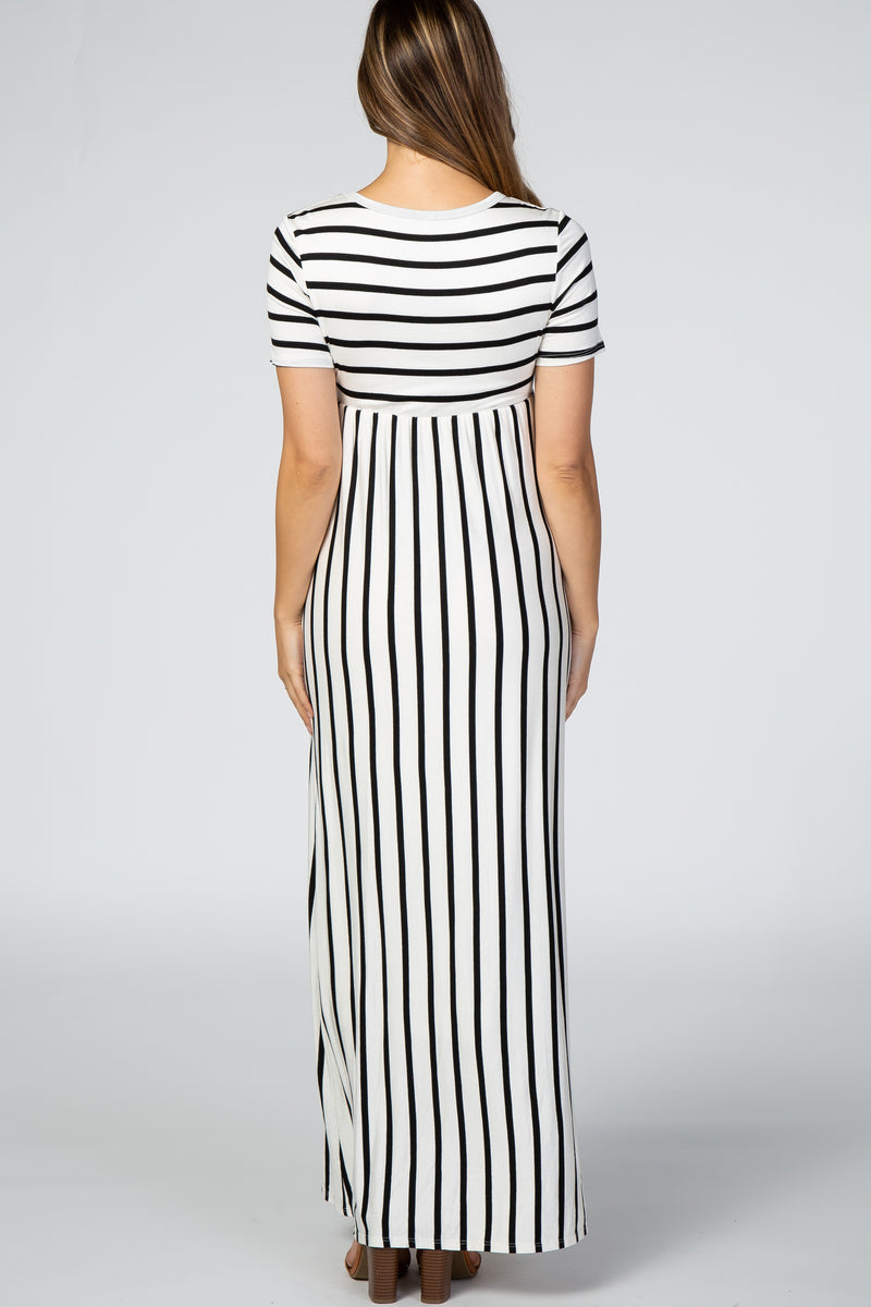 Black Striped Short Sleeve Maternity Maxi Dress– PinkBlush