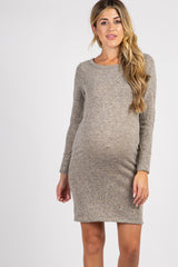 Heather Mocha Suede Elbow Patch Sleeve Maternity Dress