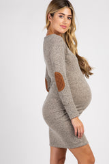 Heather Mocha Suede Elbow Patch Sleeve Maternity Dress