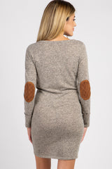 Heather Mocha Suede Elbow Patch Sleeve Maternity Dress