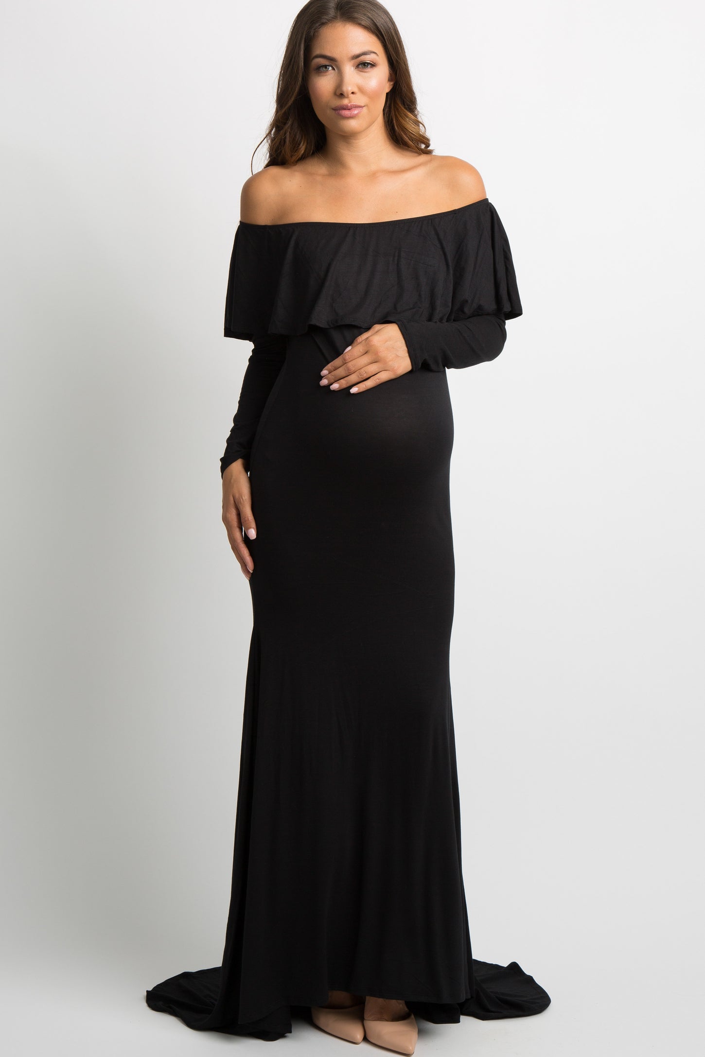 PinkBlush Black Long Sleeve Photoshoot Maternity Gown/Dress