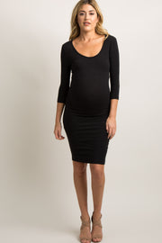 Black 3/4 Sleeve Fitted Maternity Dress