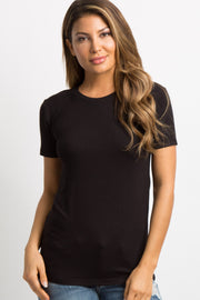 Black Solid Short Sleeve Top