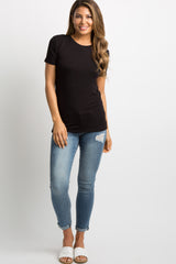 Black Solid Short Sleeve Top