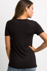 Black Solid Short Sleeve Top