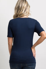 Navy Blue Basic V-Neck Maternity Top