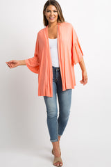 Coral Solid Bell Sleeve Maternity Cardigan