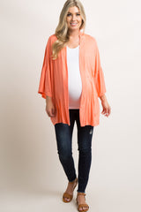 Coral Solid Bell Sleeve Maternity Cardigan