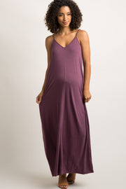 Purple Solid Cami Maternity Maxi Dress