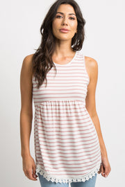 PinkBlush Light Pink Striped Sleeveless Peplum Tunic