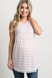 PinkBlush Light Pink Striped Sleeveless Peplum Maternity Tunic