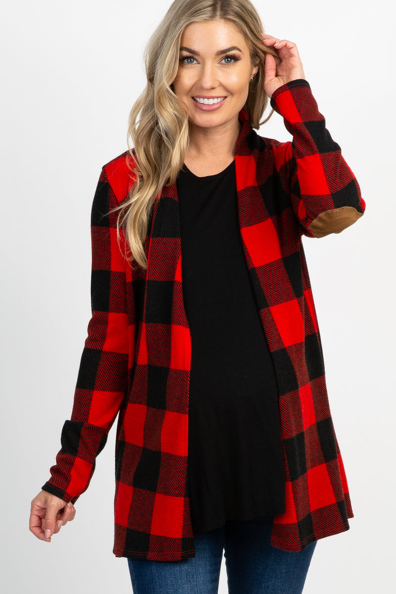 Red Plaid Suede Elbow Maternity Cardigan – PinkBlush